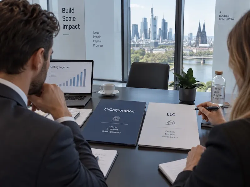 Fondatori startup valutano documenti C-Corp e LLC in Delaware
